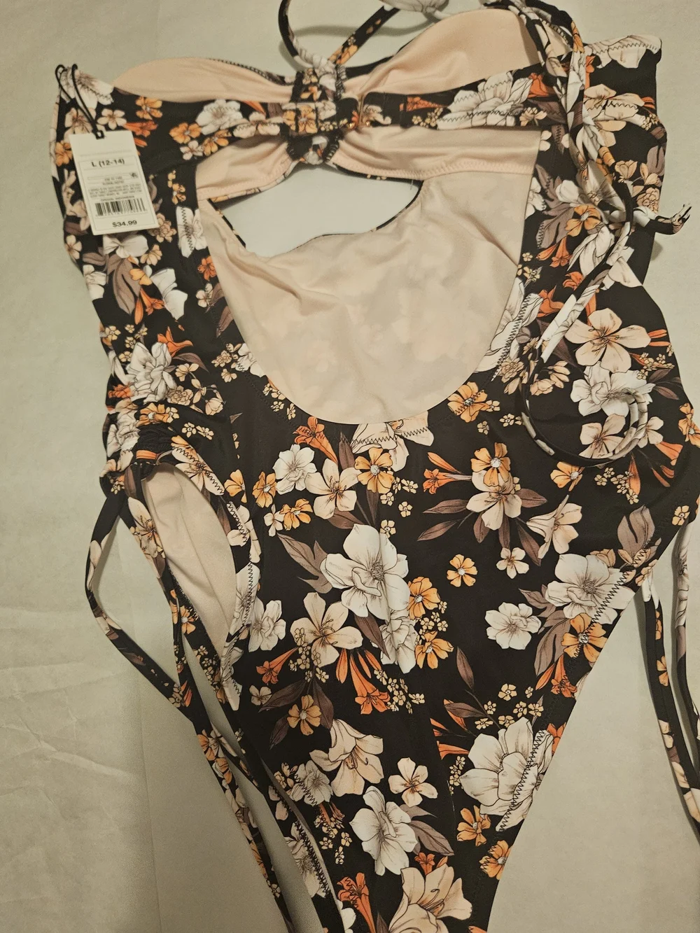 Shade & Shore Black One-Piece Swimsuit with Pink Floral Print